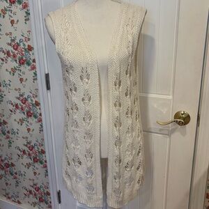 Maurices Cream Open-Front Crochet Knit Sleeveless Cardigan